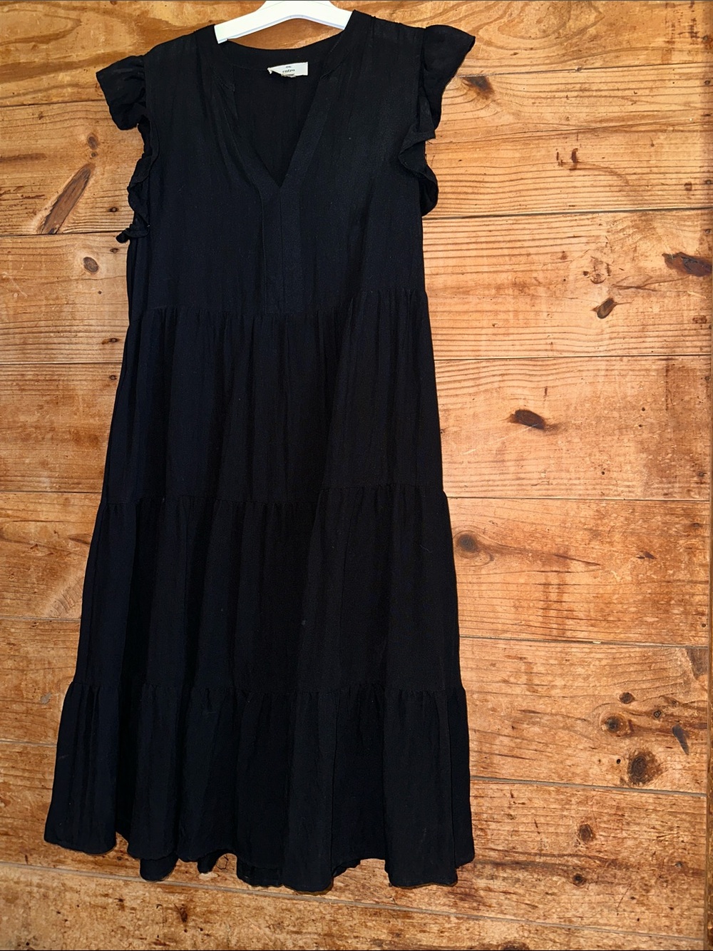 Entro Black V-Neck Tiered Ruffle Sleeve Dress